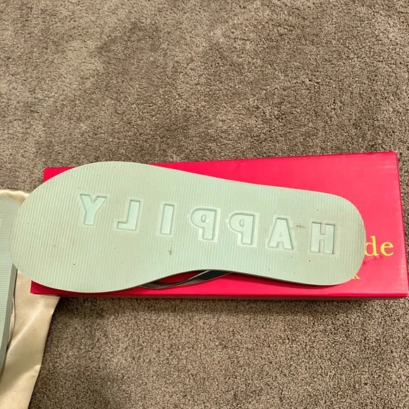Kate Spade Happily Flip Flops Light Blue Eva Silver Bow Sz 7 - Picture 7 of 11